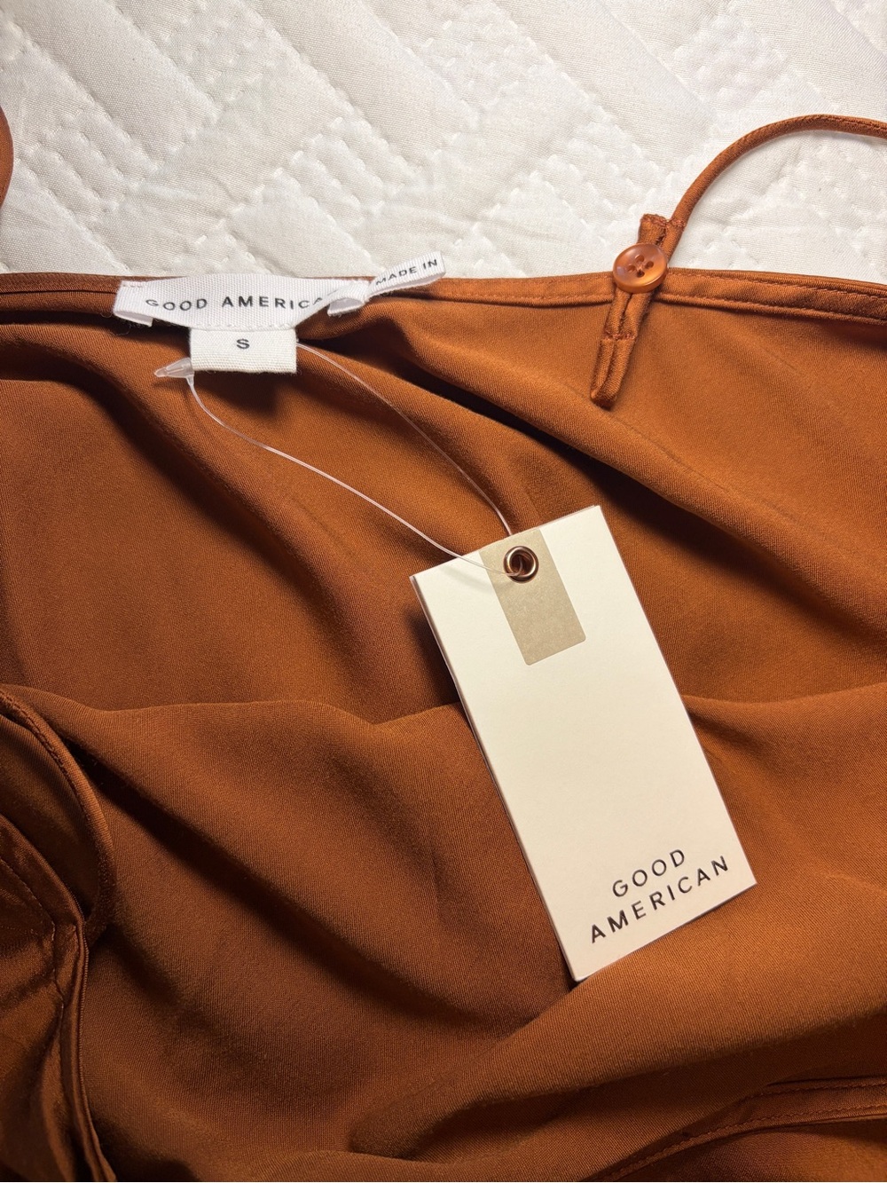 Good American | Rust Satin Spaghetti-Strap Cami - Picture 5 of 8